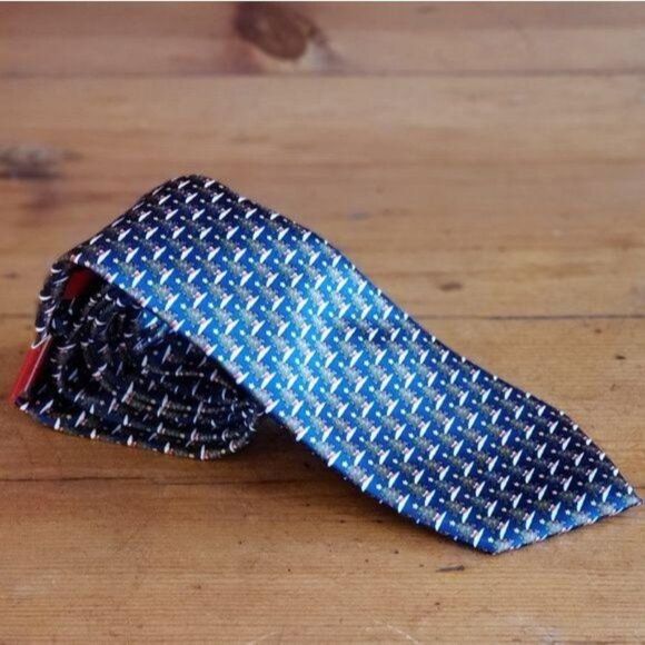 NWOT JOY Men's Christmas Tree Print Tie Blue - Picture 1 of 5